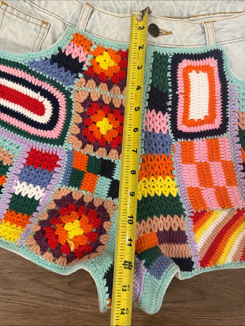 FARM Rio Multicolor Crochet Patchwork Jean Shorts - Picture 4 of 7